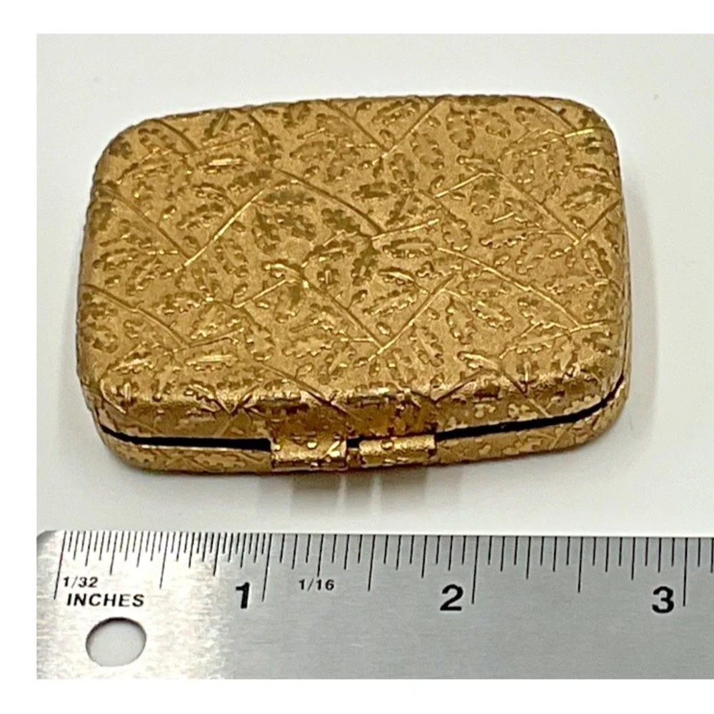 Vintage Gold Metal Trinket Box‎ with Mirror Oak Leaf Design